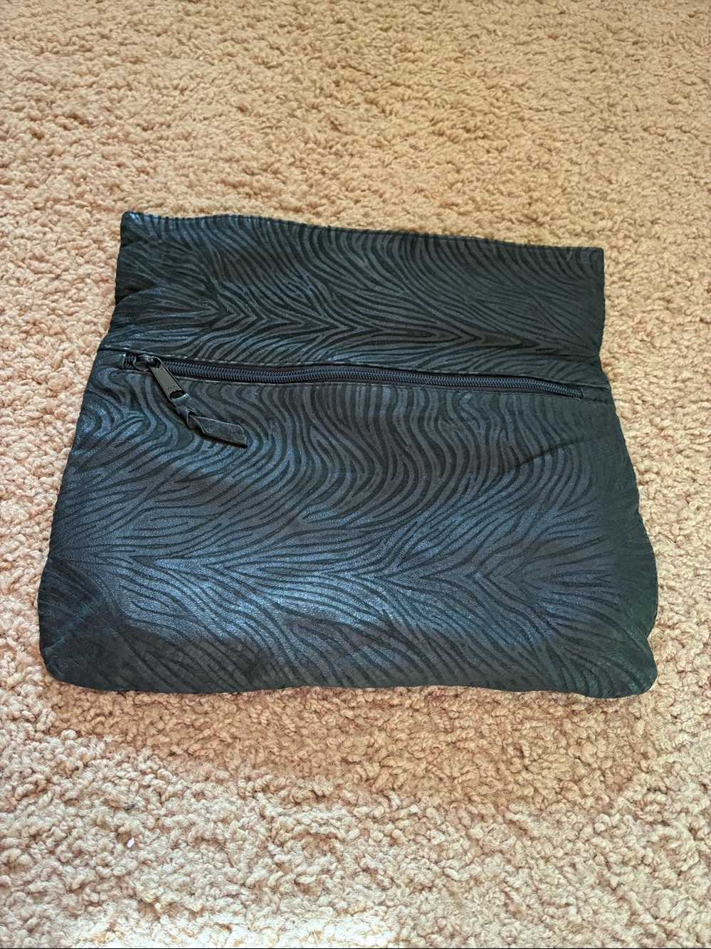 Bermans Black Zebra-Pattern Foldover Clutch with Front Zip
100% Leather,So Soft.